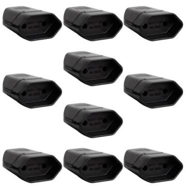 Imagem de Kit 10 Tomada Fêmea 2p 10A Desmontável Com Inmetro Preto 127V e 250V -