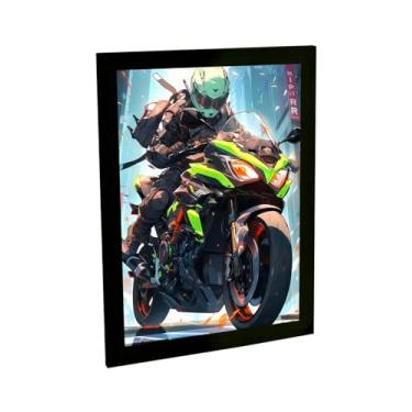 Imagem de Quadro Decorativo Moto Esportiva Verde Desenho Decoração Quarto Sala
