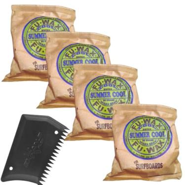 Imagem de Parafina Fu Wax Surf Prancha 80g Super Aderência e Rendimento Kit 4 Und FU WAX + 1Raspador (Summer Cool) (COOL WATER)