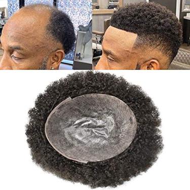 Imagem de Generic Peruca Afro Para Homens Negros - Sistema De Substituição Cabelo Humano Com Injeção Poliuretano 6 Mm, Unidades Cachos Crespos (1# Preto Azeviche, 12 Mm Afro)