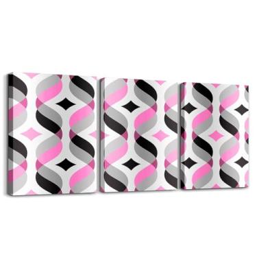 Imagem de Feelyou Decoração de parede infantil rosa e preto retrô listrado geometria arte de parede para sala de estar meninos meninas pintura diamante geometria arte abstrata decorações de escritório pôsteres