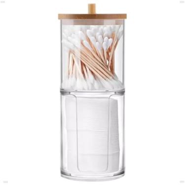 Imagem de Porta Algodão e Cotonete de Acrílico com Tampa de Bambu – Organizador Moderno para Banheiro e Lavabo