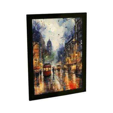 Imagem de Quadro Decorativo Londres, Pintura Pincelada Colorida, Moldura em Pinus, Papel Fotográfico, Tamanho A4 24x34cm