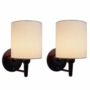 Imagem de Kit/2 Arandela Cilíndrica Md-2009 Base Preto Cúpula em Tecido 14x15cm Algodão Crú - Bivolt