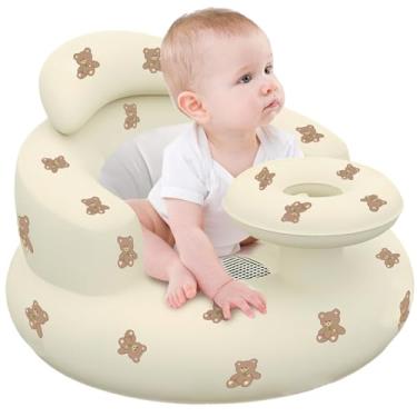 Imagem de Cadeira de sentar para bebê, assento de bebê inflável para crianças, estampa de urso, cadeira dobrável de PVC com bandeja e travesseiro de pescoço 48 x 48 x 35 cm, lindo assento de banho infantil para