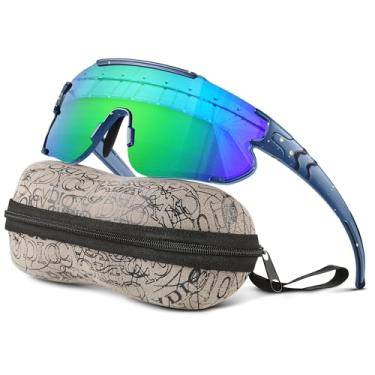 Imagem de Kegrimi Óculos de sol polarizados de beisebol infantil: óculos de sol esportivos para meninos e meninas 3-12 jovens para ciclismo, corrida (lente verde armação azul escura, 64 mm), Armação azul escura