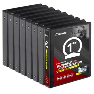 Imagem de Comix 1 polegada 3 anéis - Fichário de apresentação durável para visualização em preto comporta 200 folhas, 8 pacotes (A2130-8BK)