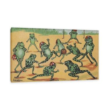 Imagem de Louis Wain Impressão de gato sapos jogando futebol pôster psicodélico arte de parede Louis Wain arte em tela para quarto, sala de estar, cozinha e escritório 65 x 40 cm (26 x 16 polegadas) emoldurado