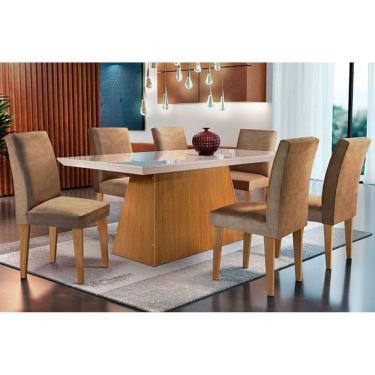 Imagem de Mesa Sala Luna Canto Reto 180+6 Cadeiras Grécia Imbuia/Choco-Rufato