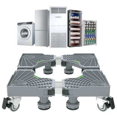 Imagem de Suporte Móvel para Lavadora, Geladeira e Móveis - Ajustável Duplo Base com 8 Pés Antivibração + 4 Rodas Duplas Bloqueáveis