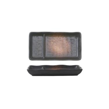 Imagem de Estilo japonês para casa retrô simples moldura quadrada de cerâmica requintada prato de lanche amarelo jade (prato de peixe de neve de 18 cm)