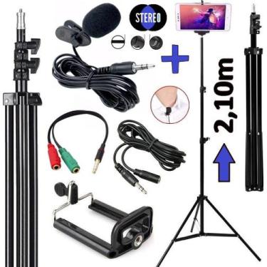 Imagem de Kit Youtuber Tripé 2,10m de Alcance Pedestal + Microfone de Lapela Pro