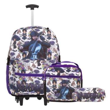 Imagem de Kit Mochila Infantil Wandinha Rodas Lancheira Estojo Juvenil - Toys 2U