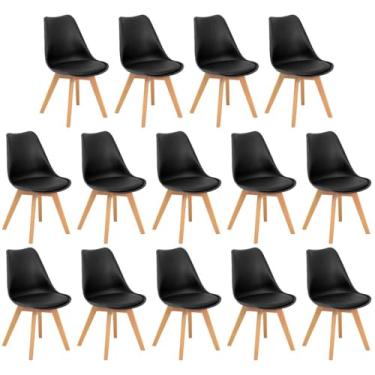Imagem de Conjunto 14 Cadeiras de Jantar Eames Wood Leda Design Estofada - Preto