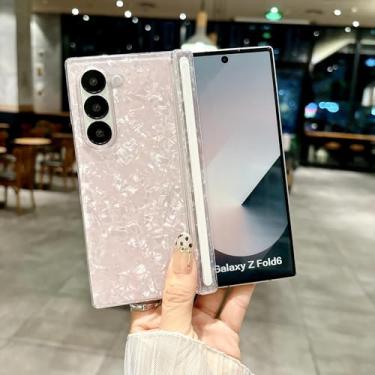 Imagem de Capa para Galaxy Z Fold6 com estampa de concha de luxo brilhante e glitter, fina, acrílica, transparente, à prova de choque (para Galaxy Z Fold6/rosa)