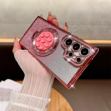 Imagem de MVVKKY para Samsung S24 Plus Luxury Glitter Case Ventosa Fixa Almofada Suporte Capa (para Samsung S24 Plus/PinkSF)