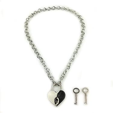 Imagem de Destiny Love Colar gargantilha com cadeado e duas chaves com caixa preta para mulheres e homens, Metal