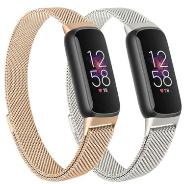 Imagem de Oumida Pulseira de metal de malha compatível com Fitbit Luxe, pulseira ajustável de aço inoxidável, mulheres e homens, pulseiras de substituição para rastreador de saúde e fitness, luz das estrelas +