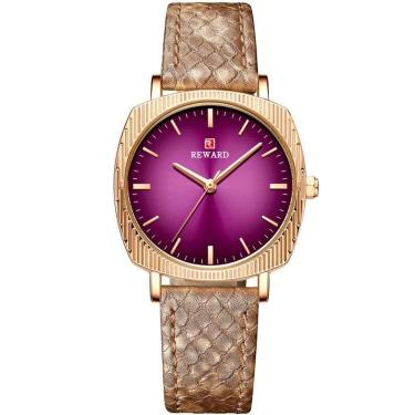 Imagem de Relógio De Quartzo Feminino Com Estampa Cobra Animal Print Pulseira De Couro Roxo