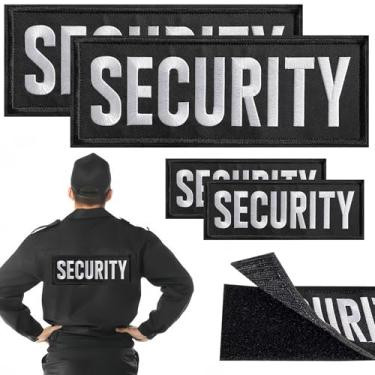 Imagem de Jongdari 4 peças de patch de segurança, bordado de gancho e laço de segurança para colete tático policial uniforme de guarda (texto branco, 2 pequenos e 2 grandes)