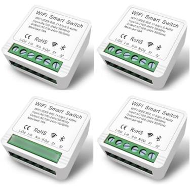 Imagem de Kit 4 Mini Interruptor Inteligente Smart Switch 16A Wifi Automação Residencial Alexa Google Compativel com Smart Life e Tuya