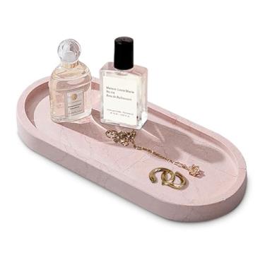 Imagem de XINFUHUA Bandeja de travertino natural, bandejas para organizador de bancada de banheiro, bandeja decorativa de mármore para balcão de cozinha (rosa, 25 cm)