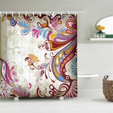 Imagem de Cortina de chuveiro de flores Cortinas de banheiro Tecido de impressão de flores Decoração de banheira com 12 ganchos, JK6507, L90 x A180 cm