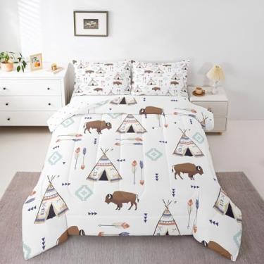 Imagem de Feelyou Conjunto de cama de búfalo, tamanho casal, para homens, adolescentes, crianças, bisonte americano selvagem, edredom para meninos e crianças, decoração de casa selvagem