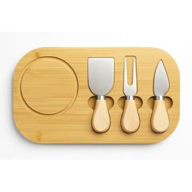 Imagem de Tábua de Queijo em Bambu com 3 Utensílios Inox - Kit para Servir, Cortar e Degustar Queijos
