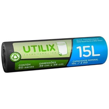 Imagem de Saco Para Lixo Preto Utilix 15L 60un - Dover Roll
