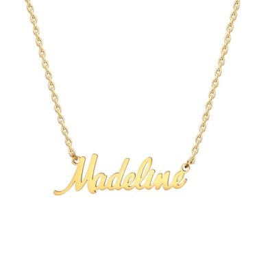 Imagem de MOMOL Colar com nome de aço inoxidável banhado a ouro 18 K, colar personalizado com nome personalizado, colar de placa de identificação para mulheres, Small, Banhado a ouro, Sem Pedra Preciosa