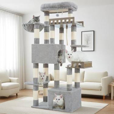 Imagem de Gitelsnour Árvore para gatos Maine Coon, árvore resistente para gatos em ambientes internos, adultos grandes, torre para gatos grandes, 9 kg + com rede, 2 poleiros grandes, 2 condomínios para gatos