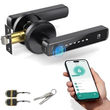 Imagem de Asidrama Fechadura de porta inteligente com alça de teclado - Entrada sem chave via biometria, aplicativo, código, chaves e cartão para quarto, escritório, hotel, apartamento - Preto