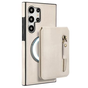 Imagem de HAOMRIYL Capa tipo bolsa para Samsung Galaxy S25 Ultra/S25 Plus/S25, carteira destacável, porta-cartão, capa de couro, capa magnética de carregamento sem fio, branca, S25plus