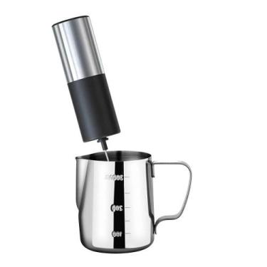 Imagem de Kit Jarra Barista Inox 350Ml + Mini Misturador Mixer A Pilha - Kadê