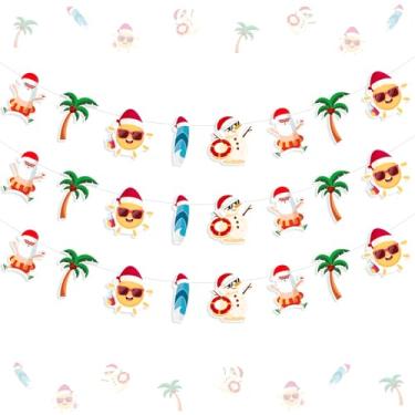 Imagem de kreat4joy Decorações de Natal de julho, guirlanda de banner de papel de verão de julho para praia costeira havaiana tropical verão férias de Natal decorações de festa na piscina