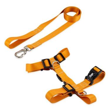 Imagem de Coleira Peitoral Com Guia Para Cachorro Cães Basic Pet, Caramelo, PP