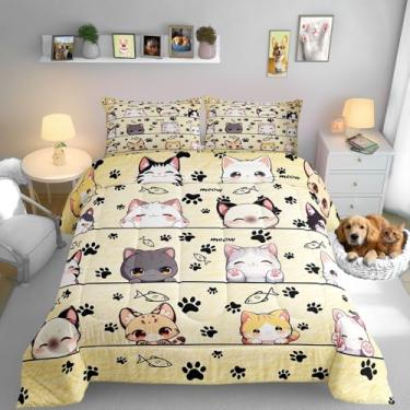 Imagem de Manfei Lindo conjunto de edredom de gato, fofo, coleção de cama macia, estilo animal de estimação, para quarto de meninos e meninas, 2 peças