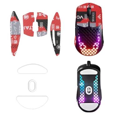 Imagem de NOUKAJU Fita de aderência de mouse para SteelSeries Aerox 3, bordas curvas arredondadas, patins, kit de atualização de mouse profissional pré-cortado resistente ao suor autoadesivo (almofada de pé +