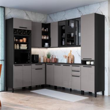 Imagem de Cozinha Modulada Completa Fidelitá Mônaco 8 Peças 449cm 15 Portas 3 Gavetas Com Tampo Chumbo/titânio