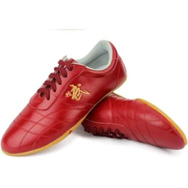 Imagem de Sapatos De Artes Marciais De Couro Sapatos De Tai Chi Kung Fu Unissex Tênis Leves Ao Ar Livre Para Treinamento Diário Sola De Borracha Antiderrapante Resistente Ao Desgaste, Red, EU45