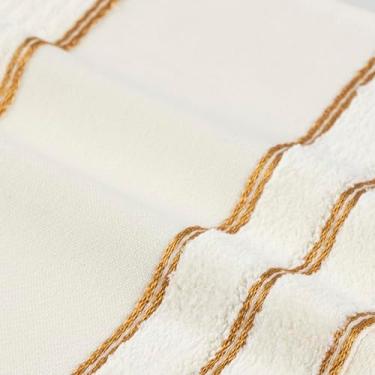 Imagem de Kit 6 Toalhas Lavabo Social de Mão p/Bordar Toalhinha Manicure Mão e Pé Fitness Academia Escolar 50x30cm 100% Algodão 400g/m² Barrado Ponto Russo Fio Dourado (CREME)