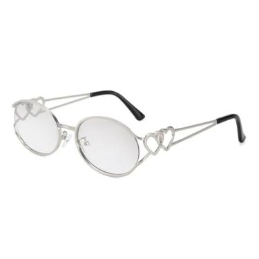 Imagem de HPIRME Óculos de sol femininos de metal, moda oval, espelhos decorativos para áreas externas, sombra UV400 (prata)