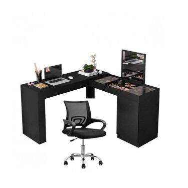 Imagem de Conjunto Escritório 1 Mesa Escrivainha Penteadeira 1 Cadeira de Escritório Diretor Tok Preto