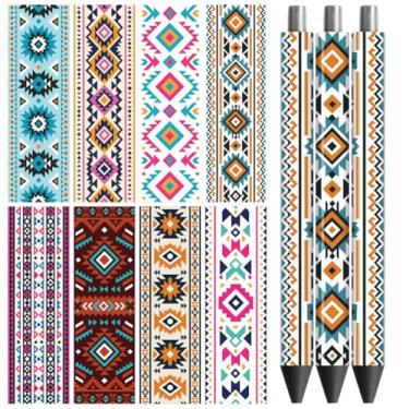 Imagem de Peacoblue Adesivo de transferência UV DTF com textura asteca - 48 peças à prova d'água impressão HD UV DTF caneta decalques adesivos para caneta lápis personalizada faça você mesmo artesanato