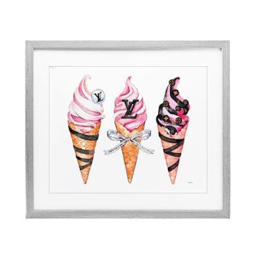 Imagem de Stupell Industries Impressão emoldurada cinza de cones de sorvete glamourosos sob vidro por Amanda Greenwood, 43 x 53 cm