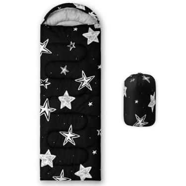 Imagem de Smell Sunshine Saco de dormir infantil para meninos e meninas, estampa de estrelas pretas e brancas, leve, quente, portátil, uso interno, impermeável, resistente ao clima frio, saco de dormir para