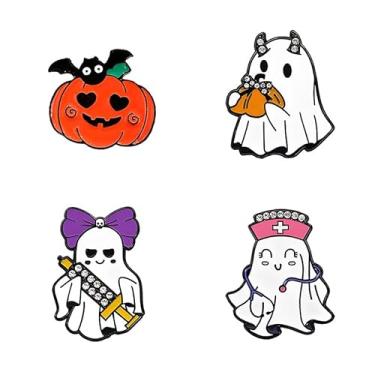 Imagem de LPYO Conjunto de Broche de Halloween para Mulheres Material de Liga - Casa Assombrada Fantasma de Abóbora com Foice Fantasma com Chapéu de Bruxa e Gato Preto em Pinos Esmaltados de Abóbora Adequado