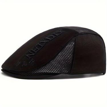 Imagem de Boina Vintage Masculino Com Letras Bordado Ajustável Em Poliéster Respirável Preto