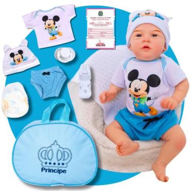 Imagem de Boneco Realista Menino Bebê Reborn Mickey Original de Silicone Com Bol